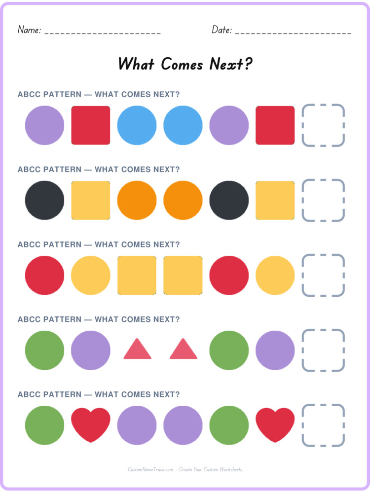 ABCC pattern worksheet 28 for kids