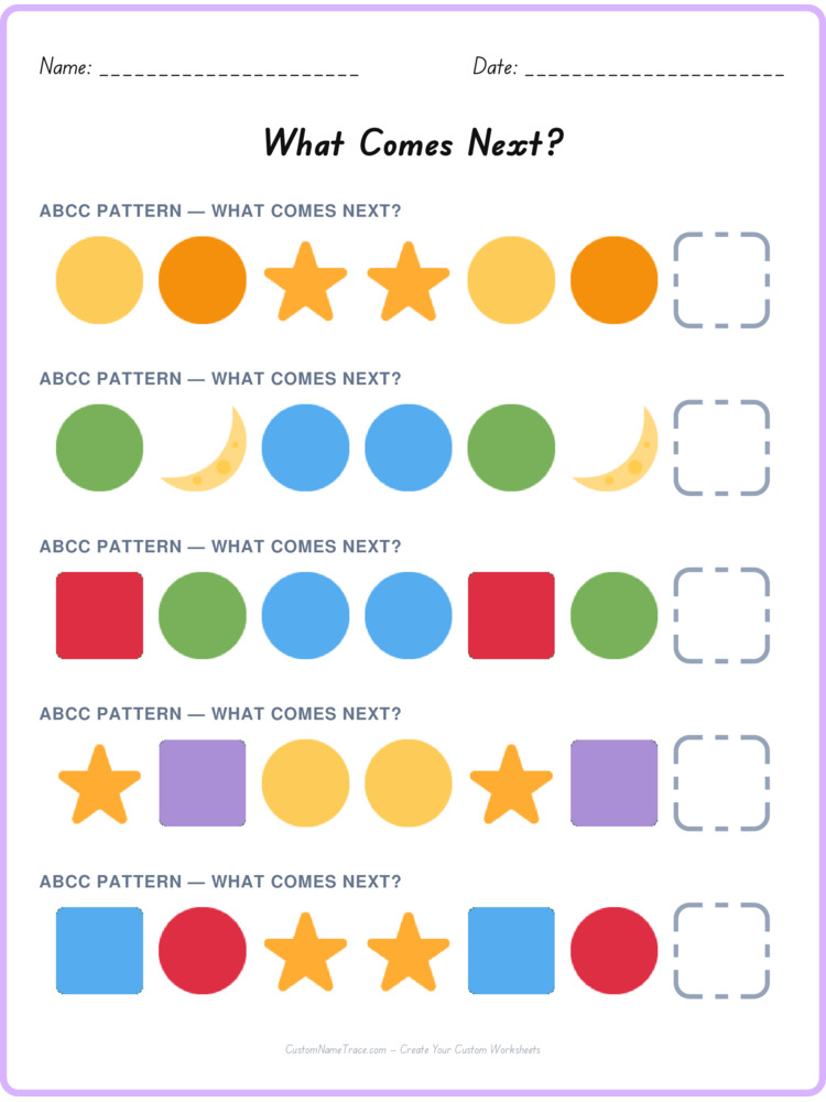 ABCC pattern worksheet 29 for kids