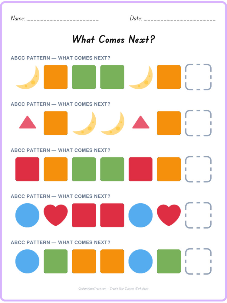 ABCC pattern worksheet 3 for kids