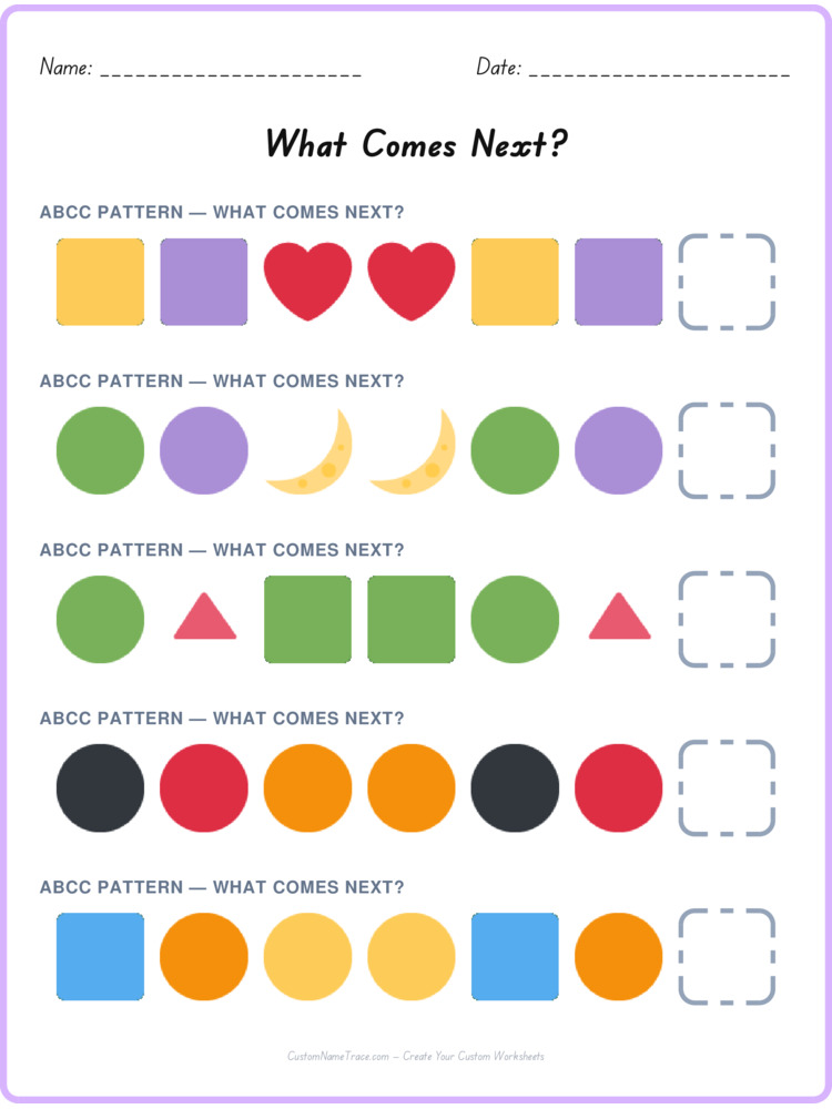 ABCC pattern worksheet 30 for kids