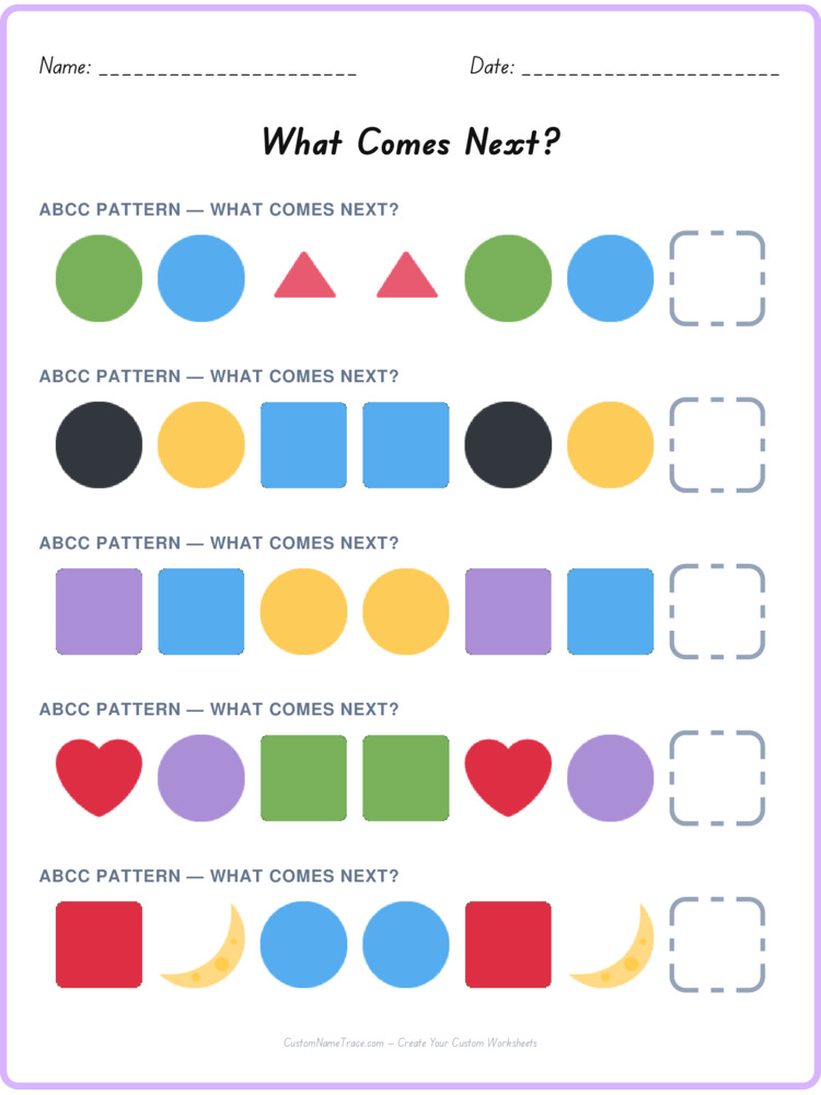ABCC pattern worksheet 31 for kids