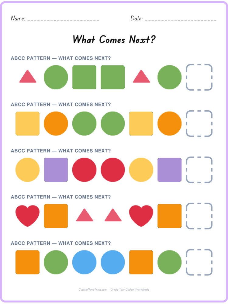 ABCC pattern worksheet 33 for kids