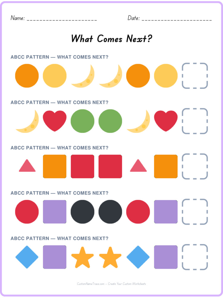ABCC pattern worksheet 34 for kids