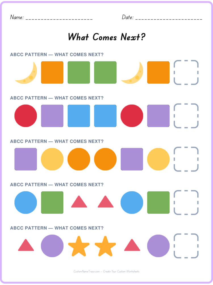 ABCC pattern worksheet 35 for kids