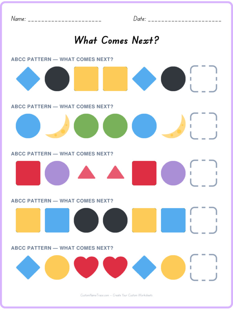ABCC pattern worksheet 36 for kids