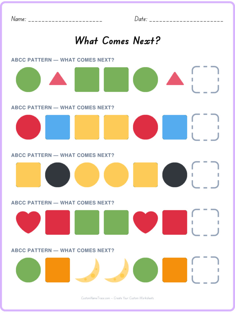 ABCC pattern worksheet 37 for kids