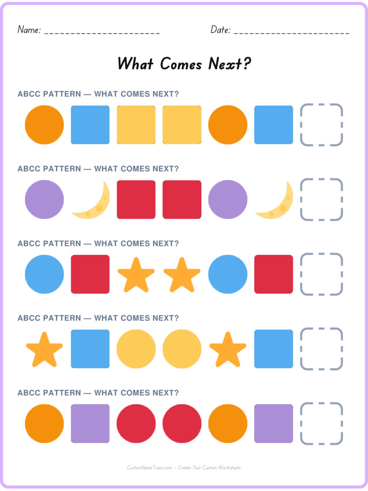 ABCC pattern worksheet 38 for kids