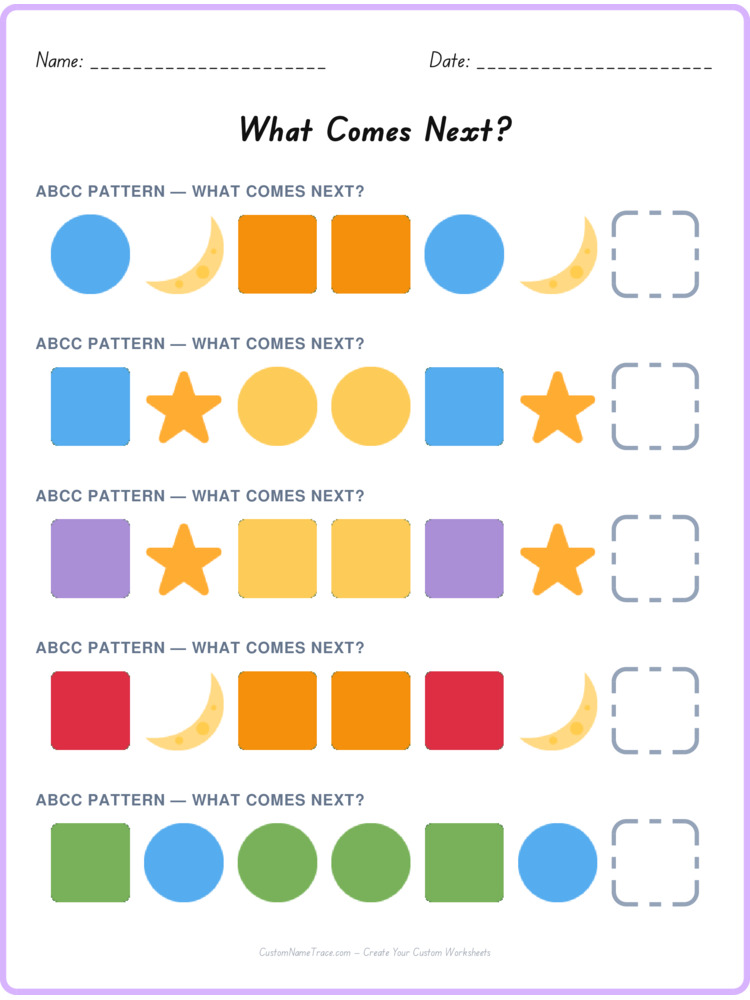 ABCC pattern worksheet 39 for kids