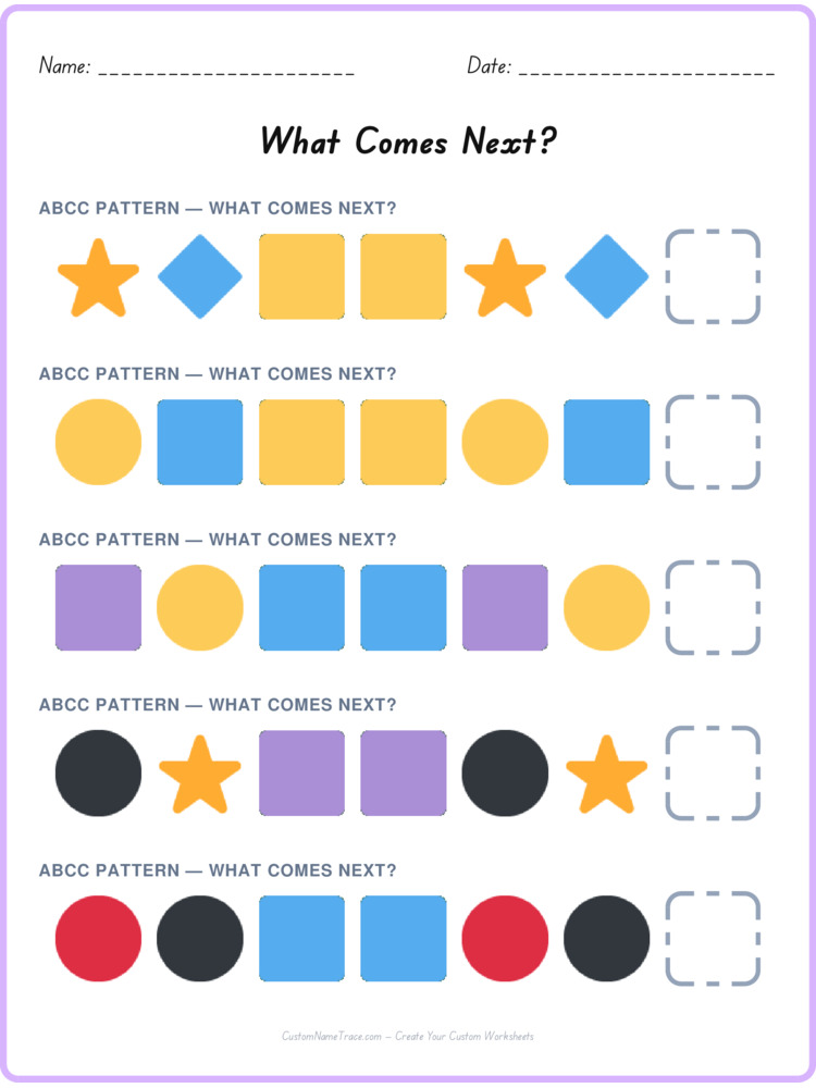 ABCC pattern worksheet 4 for kids