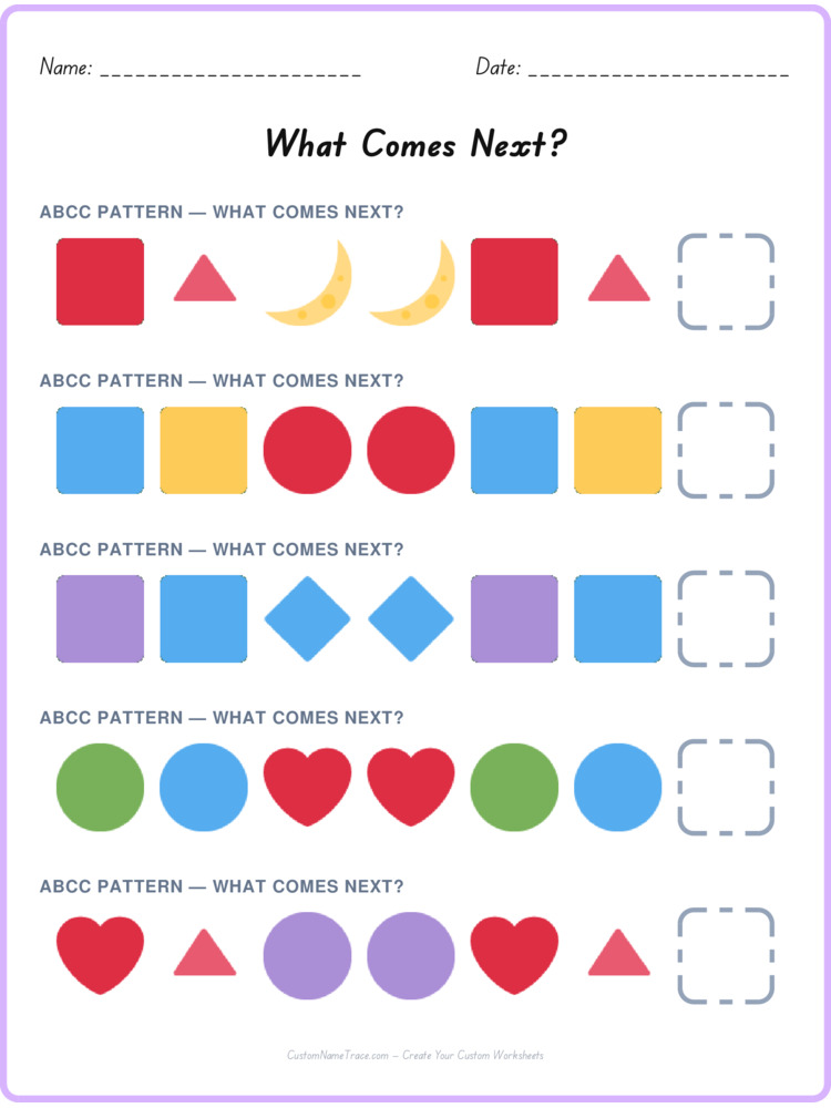 ABCC pattern worksheet 40 for kids