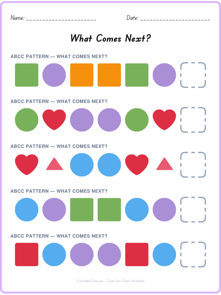 ABCC pattern worksheet 5 for kids