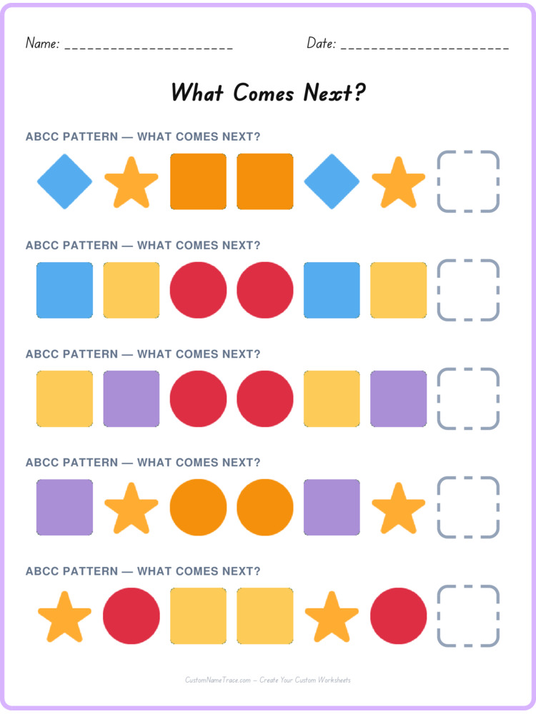 ABCC pattern worksheet 6 for kids