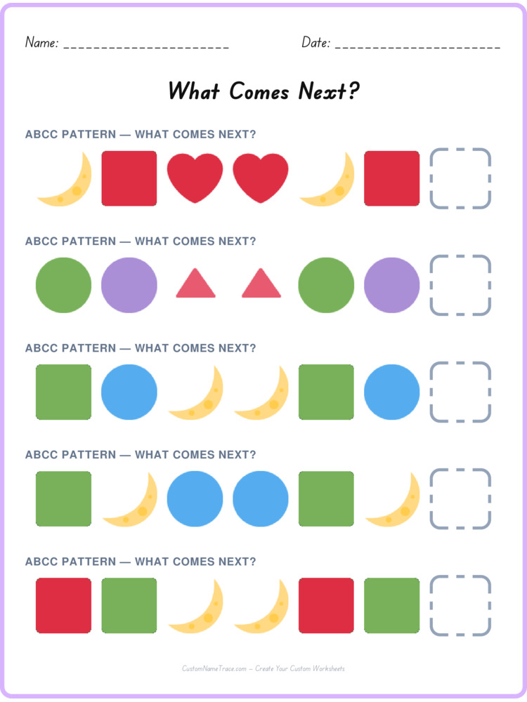 ABCC pattern worksheet 7 for kids