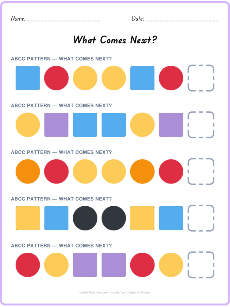 ABCC pattern worksheet 8 for kids