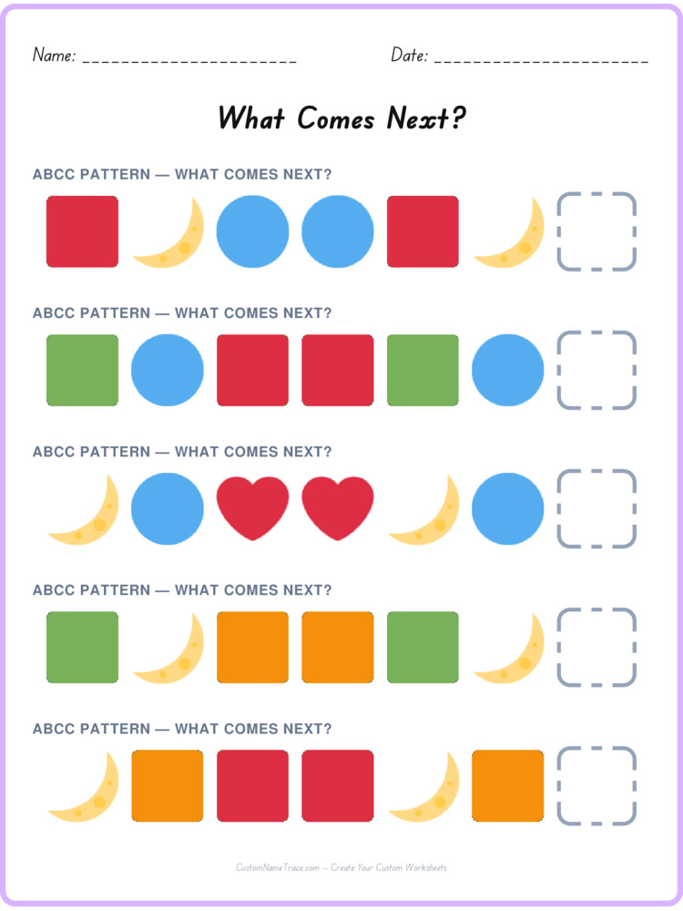 ABCC pattern worksheet 9 for kids