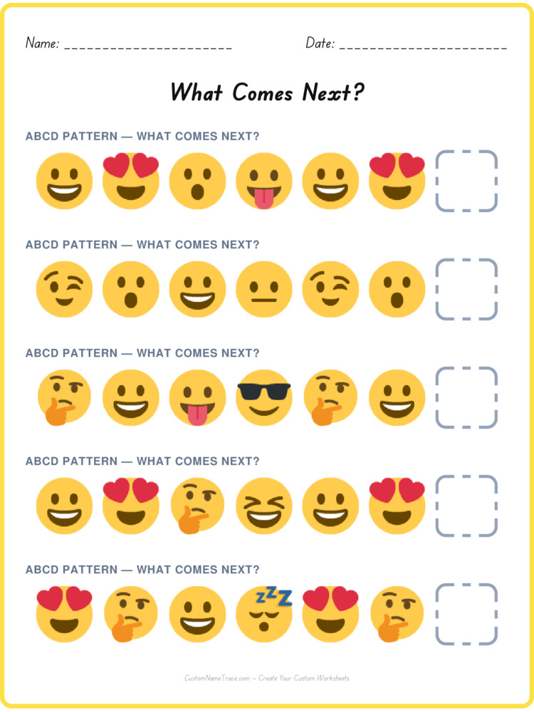 ABCD pattern worksheet 1 for kids