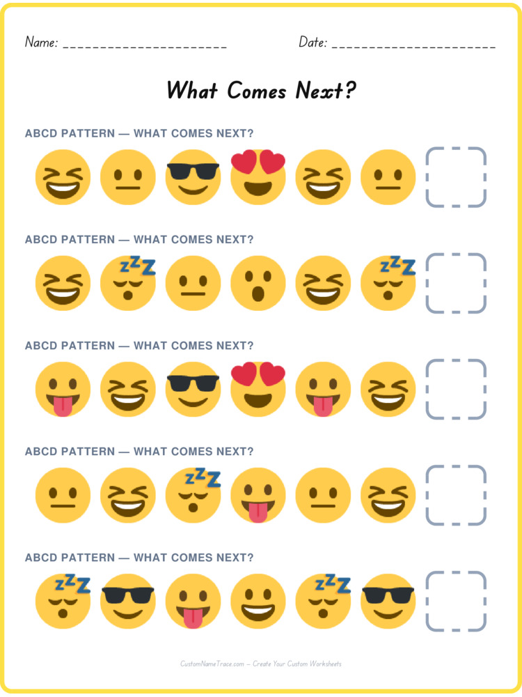 ABCD pattern worksheet 2 for kids