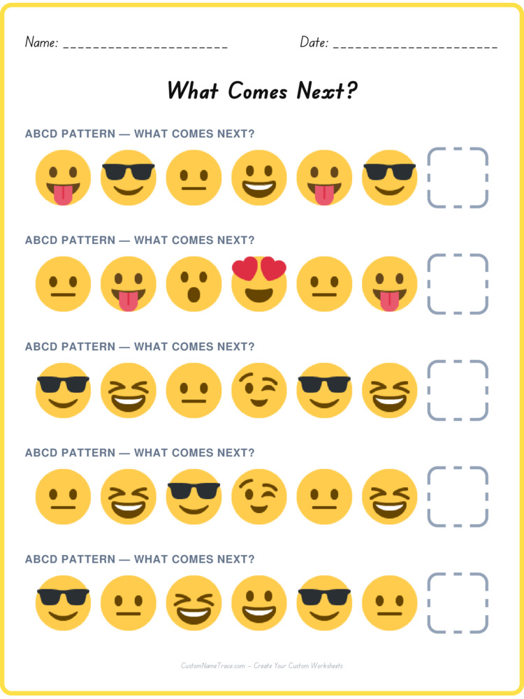ABCD pattern worksheet 6 for kids