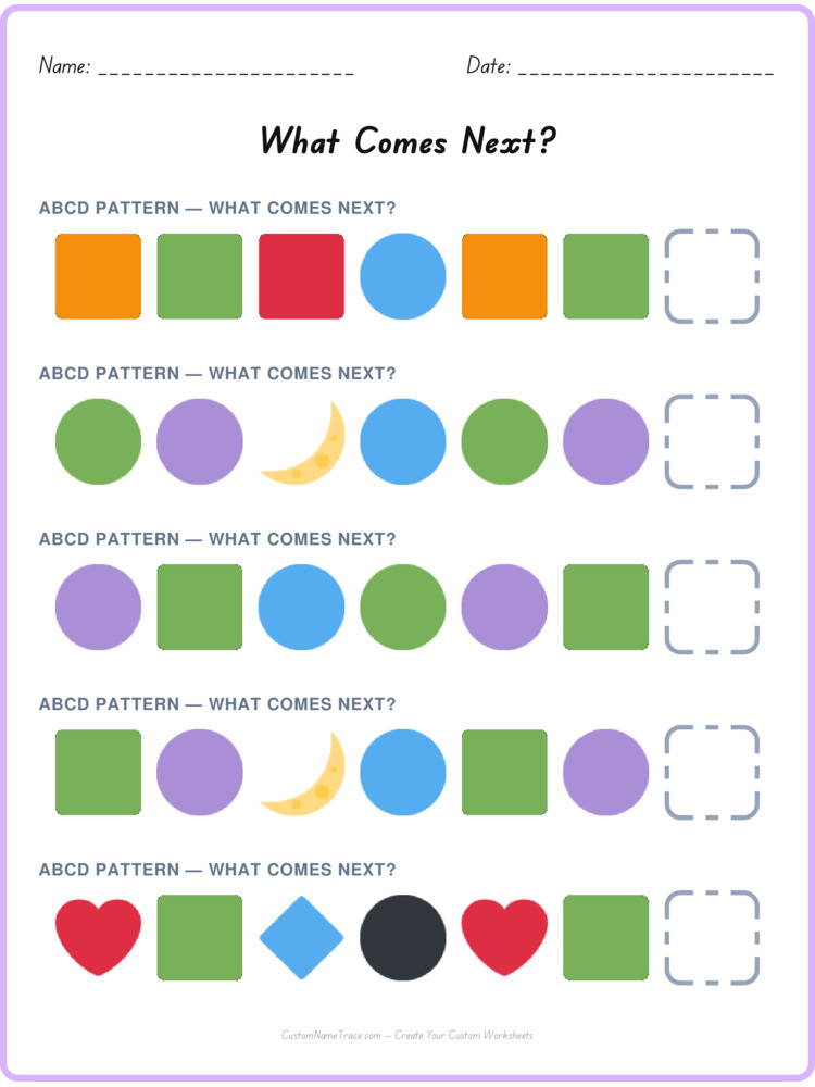 ABCD pattern worksheet 1 for kids