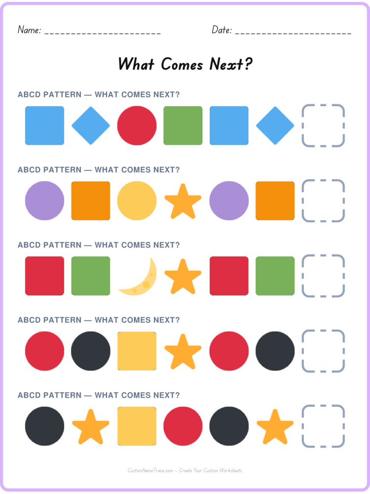 ABCD pattern worksheet 10 for kids