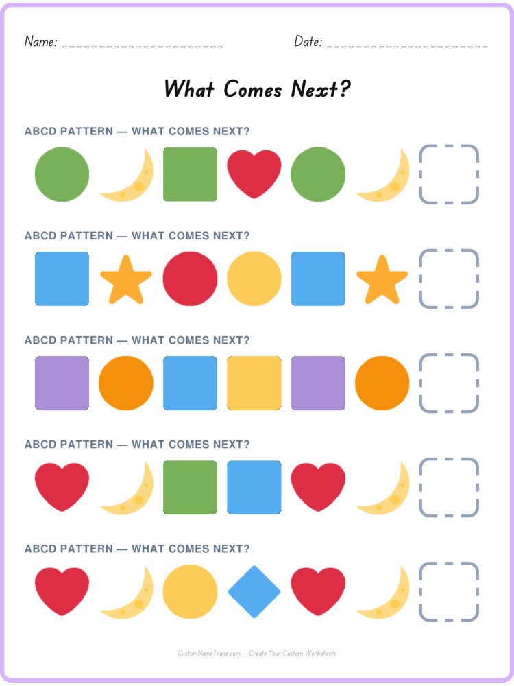 ABCD pattern worksheet 11 for kids