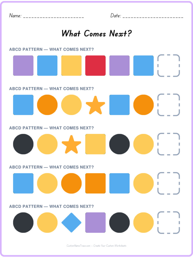ABCD pattern worksheet 2 for kids