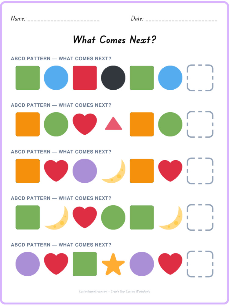 ABCD pattern worksheet 3 for kids