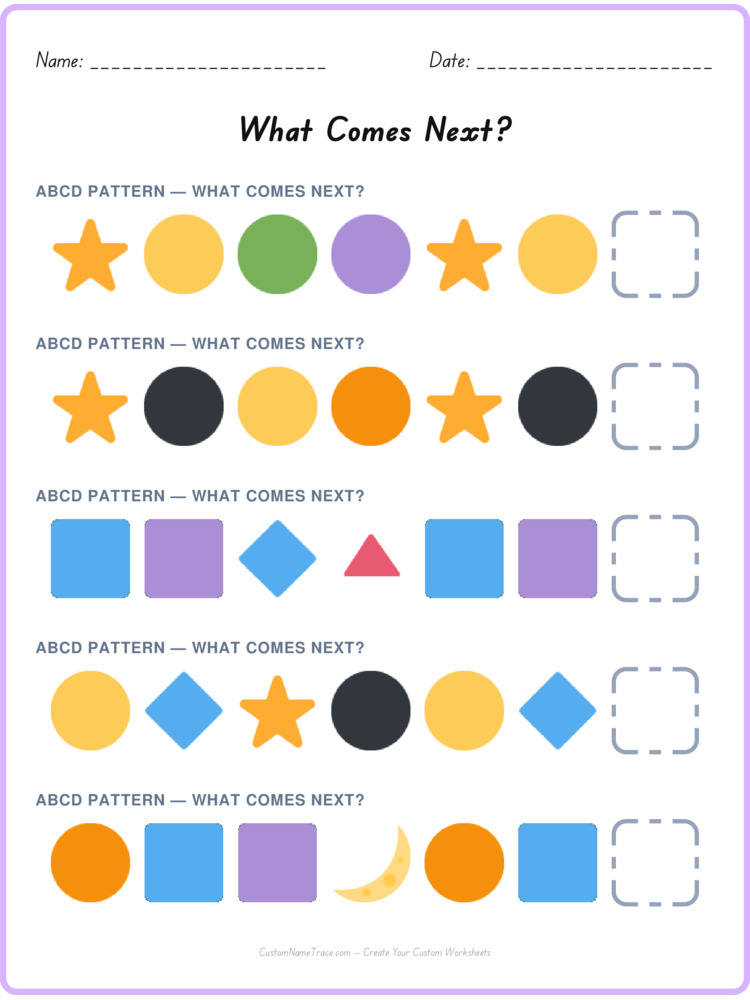 ABCD pattern worksheet 4 for kids