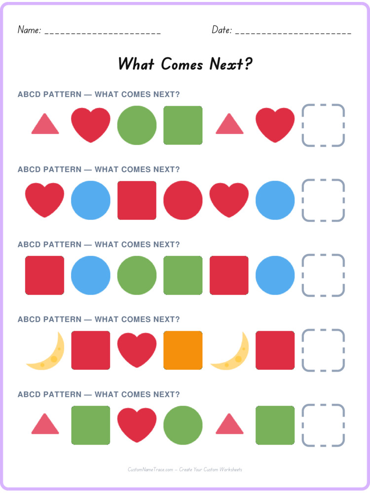 ABCD pattern worksheet 5 for kids