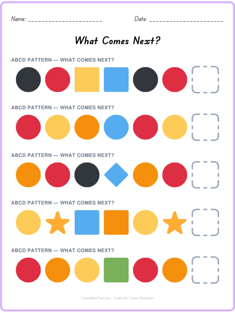 ABCD pattern worksheet 6 for kids