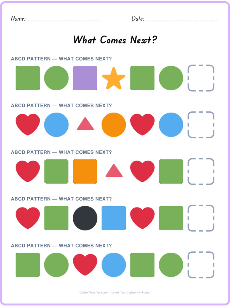 ABCD pattern worksheet 7 for kids
