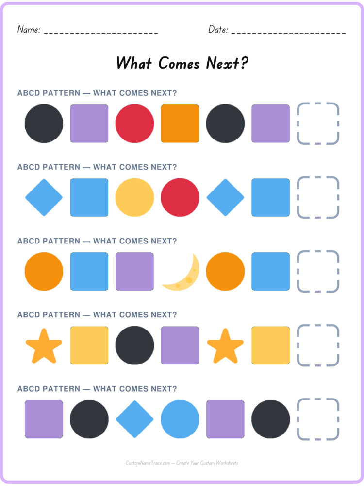 ABCD pattern worksheet 8 for kids