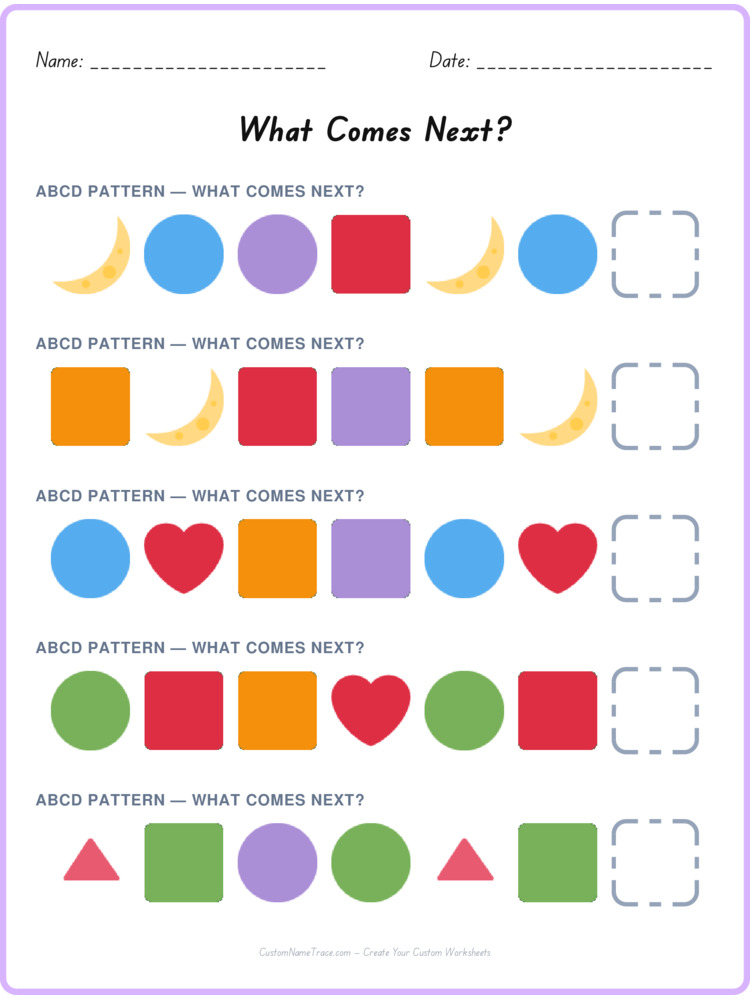 ABCD pattern worksheet 9 for kids