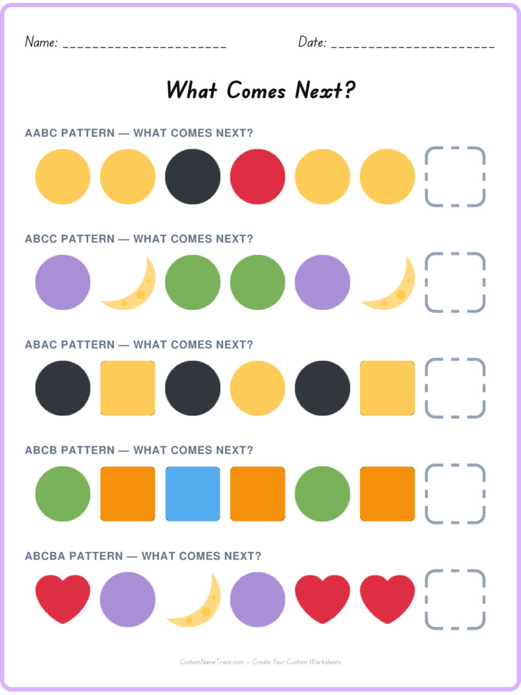 Mixed Review pattern worksheet 1 for kids
