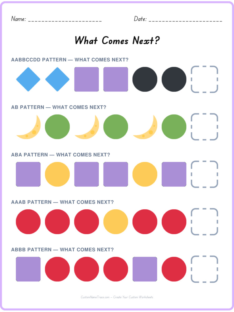 Mixed Review pattern worksheet 10 for kids