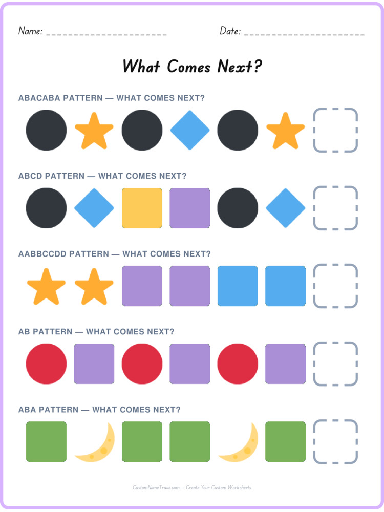 Mixed Review pattern worksheet 100 for kids