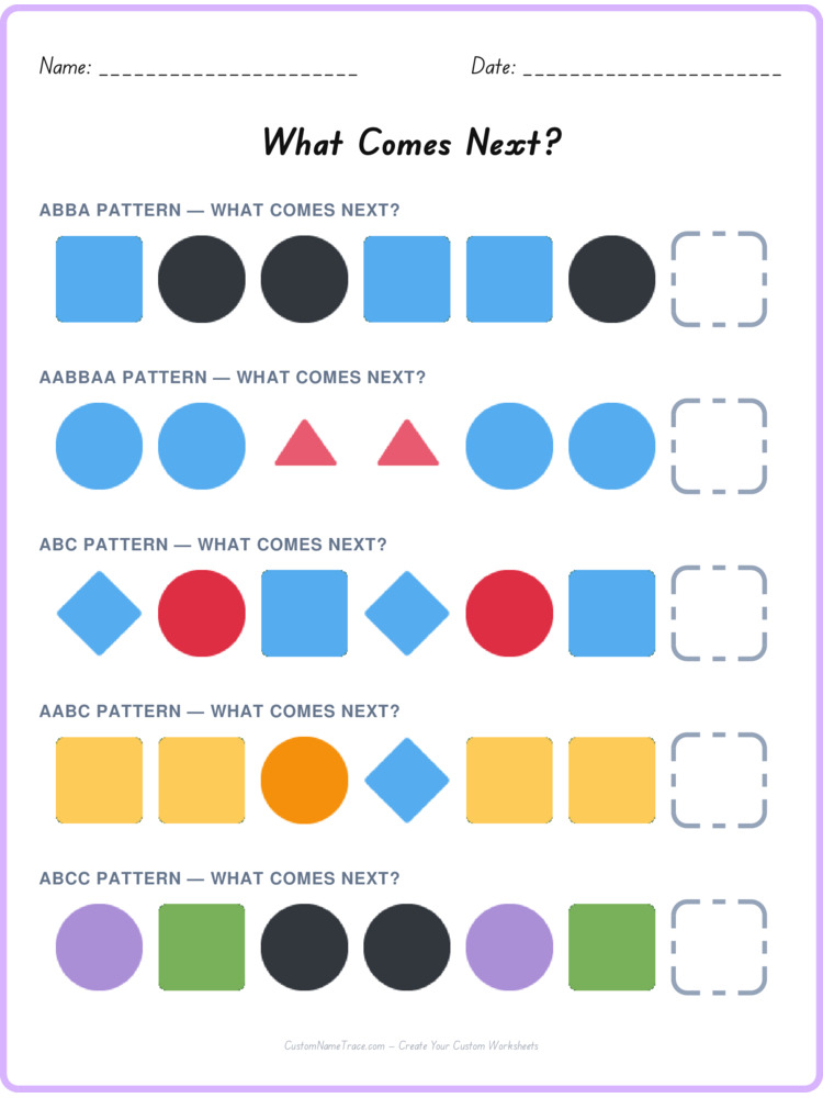 Mixed Review pattern worksheet 101 for kids