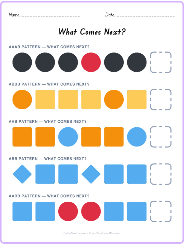 Mixed Review pattern worksheet 102 for kids