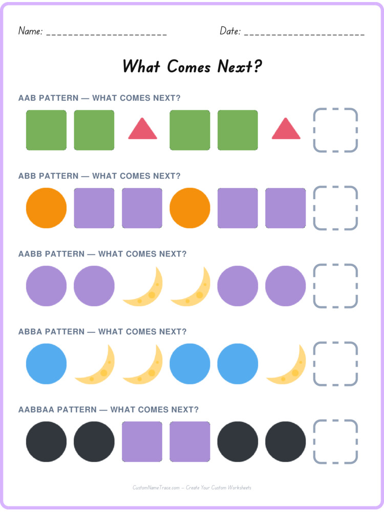 Mixed Review pattern worksheet 103 for kids