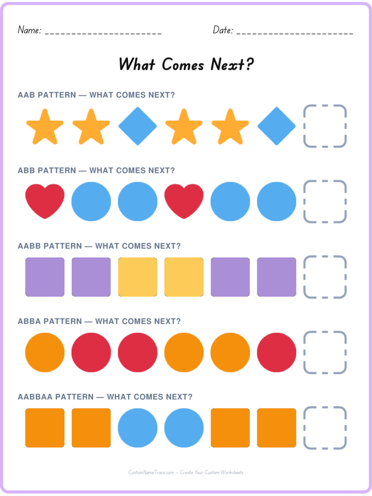 Mixed Review pattern worksheet 104 for kids