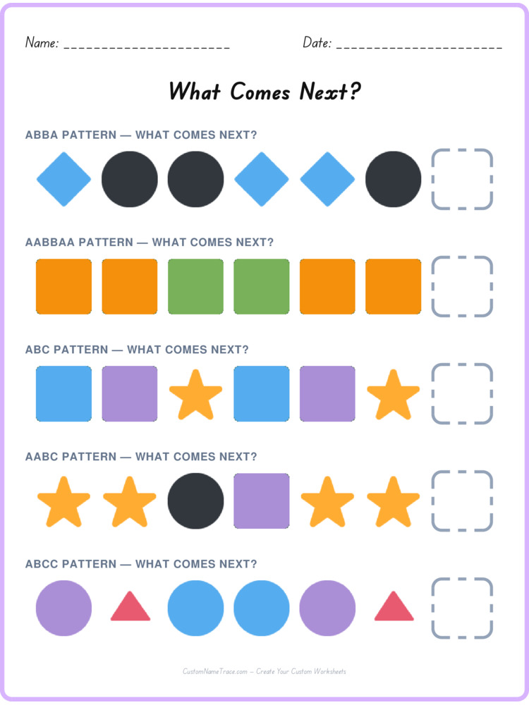 Mixed Review pattern worksheet 105 for kids