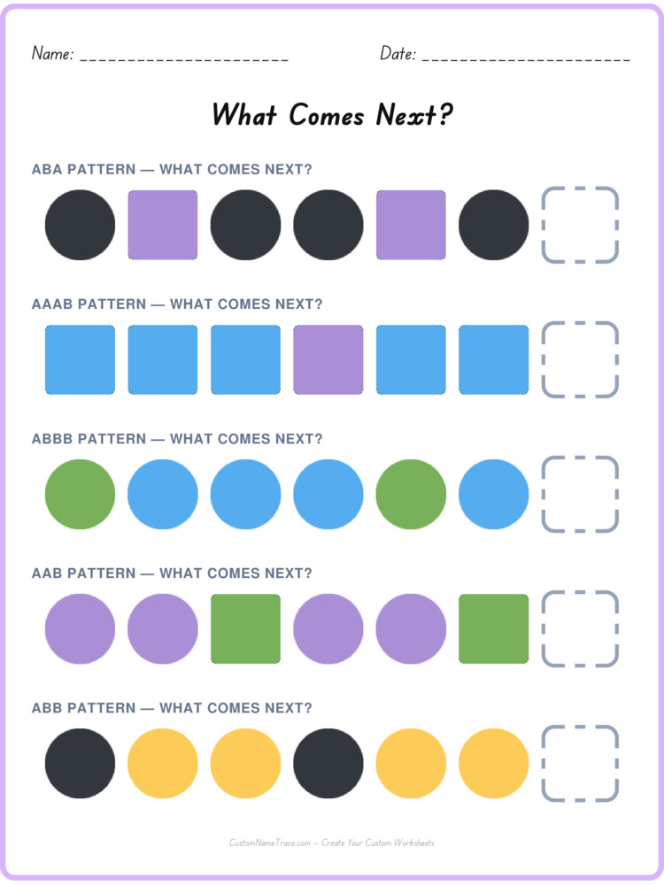 Mixed Review pattern worksheet 106 for kids