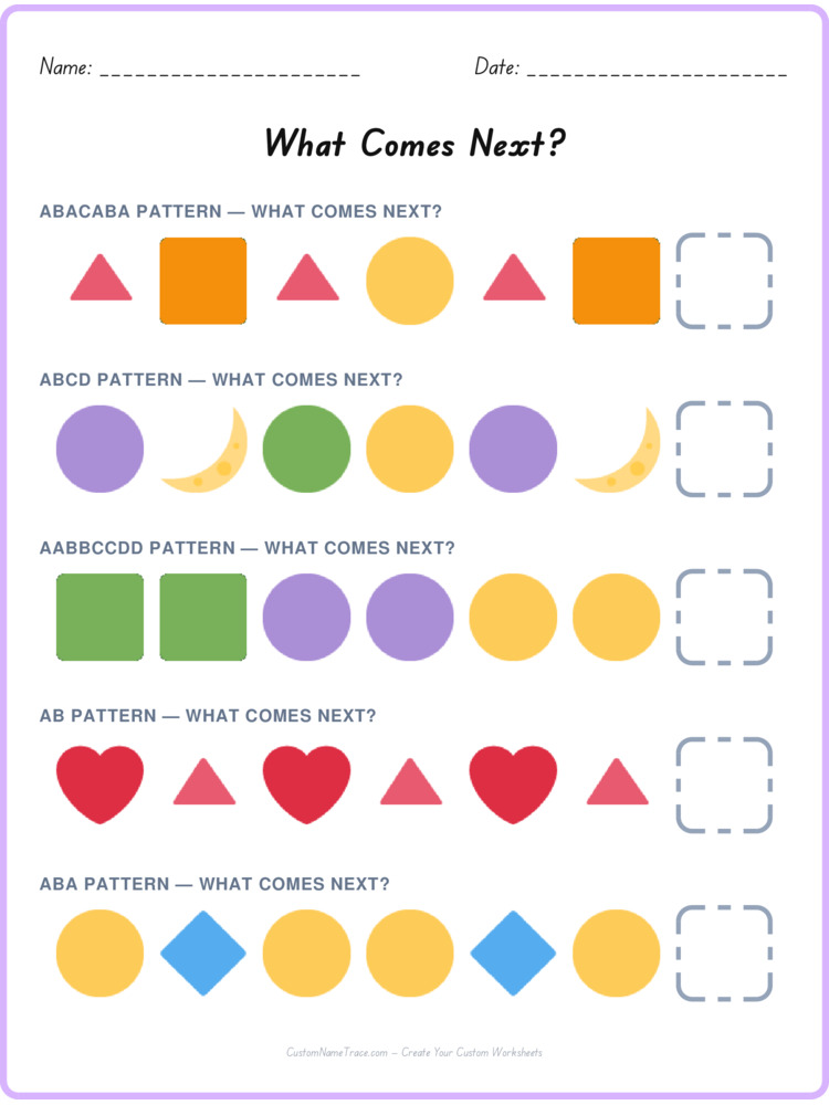 Mixed Review pattern worksheet 107 for kids