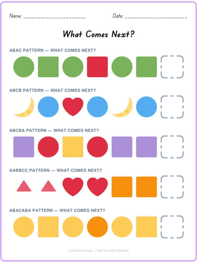 Mixed Review pattern worksheet 109 for kids