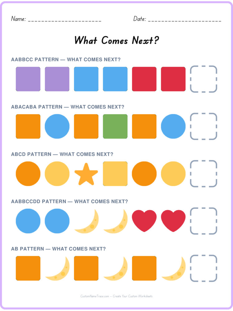 Mixed Review pattern worksheet 110 for kids