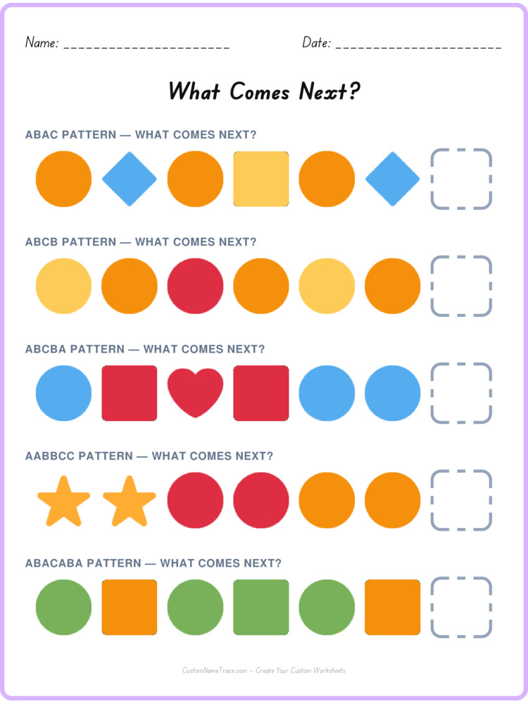 Mixed Review pattern worksheet 111 for kids
