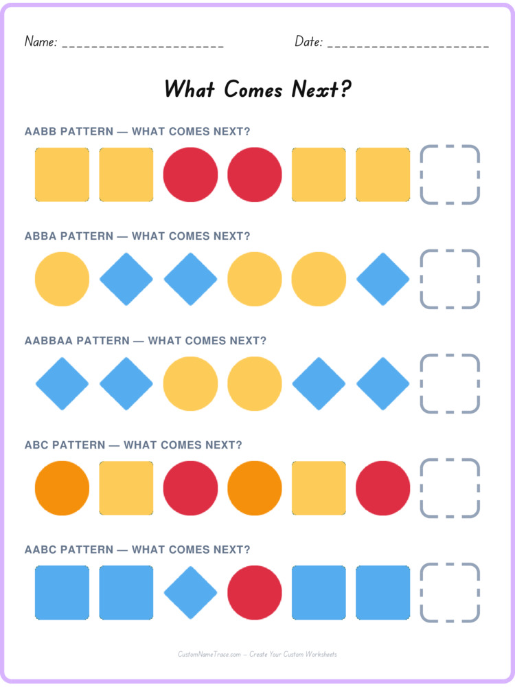Mixed Review pattern worksheet 112 for kids