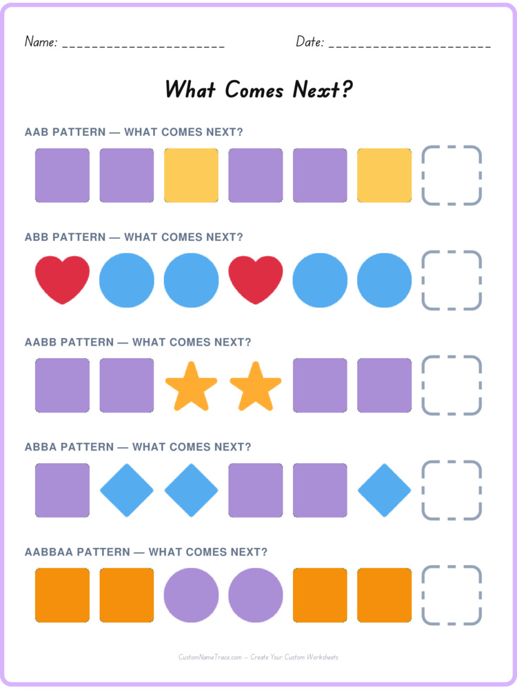 Mixed Review pattern worksheet 113 for kids