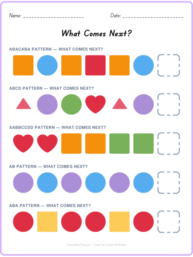 Mixed Review pattern worksheet 114 for kids
