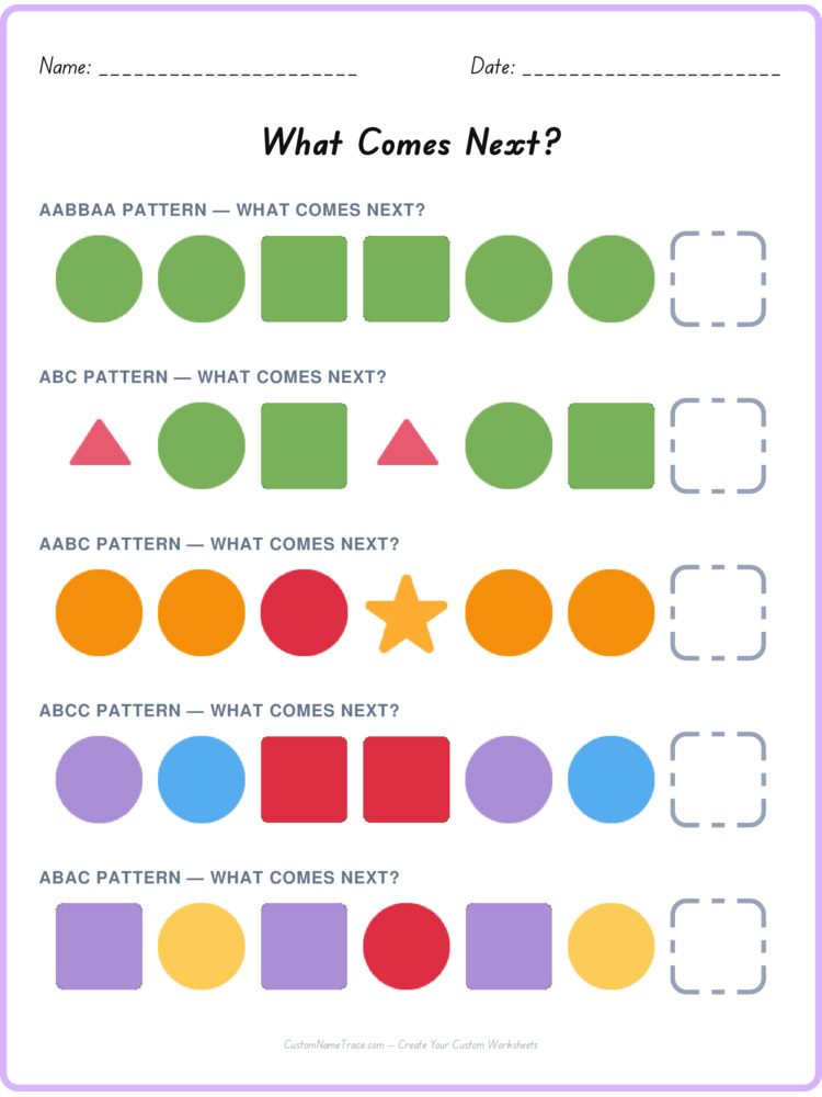 Mixed Review pattern worksheet 118 for kids